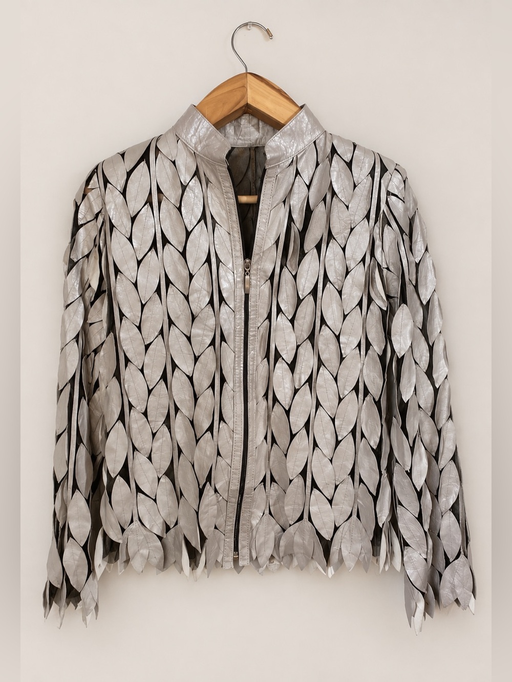 Vintage Genuine Las Vegas Leather Eucalyptus Leaf Appliqué Zip Jacket Size S/M